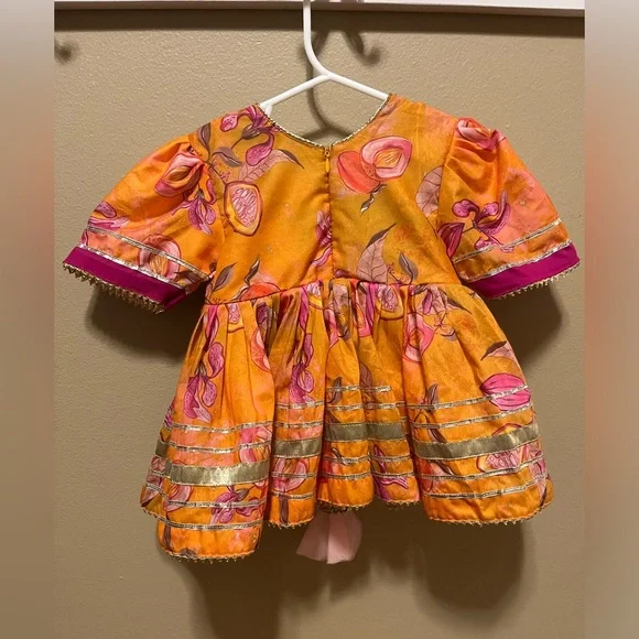 RARE Lil Glam - Orange Floral Printed & Lace Detailing Peplum Top - Size 1-2 - Picture 6 of 9